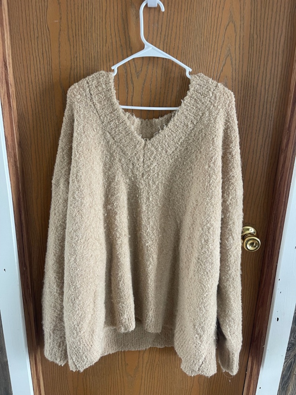 aerie Plush V-Neck Sweater in Beige - Picture 1 of 3
